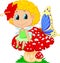 Cartoon Baby fairy elf sitting on mushroom