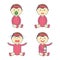 Cartoon baby girl emotion set. Newborn child or infant emoticon.