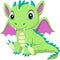 Cartoon baby green dragon sitting