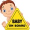 Cartoon baby holding on board yellow safety sign