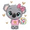 Cartoon baby Koala in a dress with Lollipop