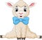 Cartoon baby lamb sitting with blue bow