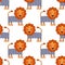 Cartoon baby Lion seamless pattern. Cute animal vector background.