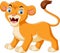Cartoon baby lioness roaring on white background