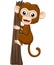 Cartoon baby monkey climbing tree branch