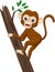 Cartoon baby monkey climbing tree branch