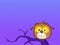 Cartoon baby owl sits on a branch at night-raster
