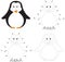 Cartoon baby penguin. Coloring book and dot to dot game for kids