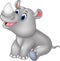 Cartoon baby rhino sitting isolated on white background