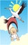 Cartoon baby and stork