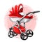 Cartoon Baby Stroller Vector Illustration. Girl Perambulator. Boy Pushchair.