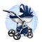 Cartoon Baby Stroller Vector Illustration. Girl Perambulator. Boy Pushchair.