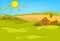 Cartoon background of countryside summer landscape