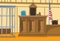Cartoon background of courtroom.