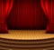 Cartoon background stage with red curtains