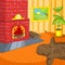 Cartoon background of vintage living room interior