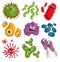 Cartoon bacteria characters isolated