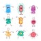 Cartoon bacteria set - colorful angry virus creatures with funny faces