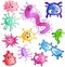 Cartoon bacteria and virus