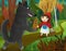 Cartoon bad wolf meeting little girl in red hood in forest