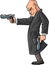 Cartoon bald gun man pointing his gun