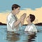 Cartoon baptismal candidate being baptized in Christian baptism