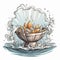 Cartoon baptismal shell with water and symbolic significance in Christian baptism