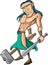 Cartoon barbarian with sword and hammer