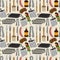 Cartoon barbeque party tool seamless pattern