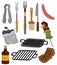 Cartoon barbeque party tool set icon