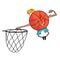 Cartoon Basketball Ball flying to hoop, sport.