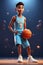 Cartoon Basketball Player Holding Basketball. Generative AI.