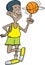 Cartoon basketball player spinning a basketball.