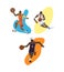 Cartoon basketball players set dribbling and possesion set