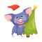 Cartoon Bat Carrying Christmas Tree Vector Illustration