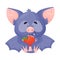 Cartoon Bat Character Eating Apple Vector Illustration