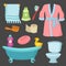 Cartoon bathroom accessories set vocabulary vector illustration