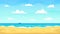 Cartoon beach landscape. Summer ocean sandy seashore, vacation tropical view, sea nature paradise landscape vector