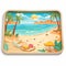 Cartoon Beachy Breeze Wallpaper with Sand, Shells, and Oceanic Elements