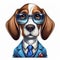 Cartoon Beagle In Suit With Blue Eyes And Glasses