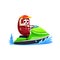 Cartoon bean character on jet ski or water scooter