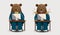 Cartoon bear businessman Showing emotions of thinking and happy emotions that were achieved