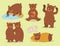 Cartoon bear character teddy pose vector set wild grizzly cute illustration adorable animal design.