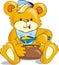 Cartoon bear eating honey with appetite