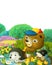 Cartoon bear eating honey with hedgehog and mole