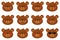Cartoon bear emoji. Funny animal emotions, brown grizzly faces, different moods, heads expressions, wilde forest mammal