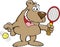 Cartoon bear holding a tenis racket.