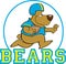 Cartoon bear playing football inside a circle with Bears text.