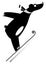 Cartoon bear a ski jumper black on white illustration