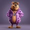 Cartoon Bear In Stylish Purple Outfit With Glasses - Photorealistic Movie Still In Uhd